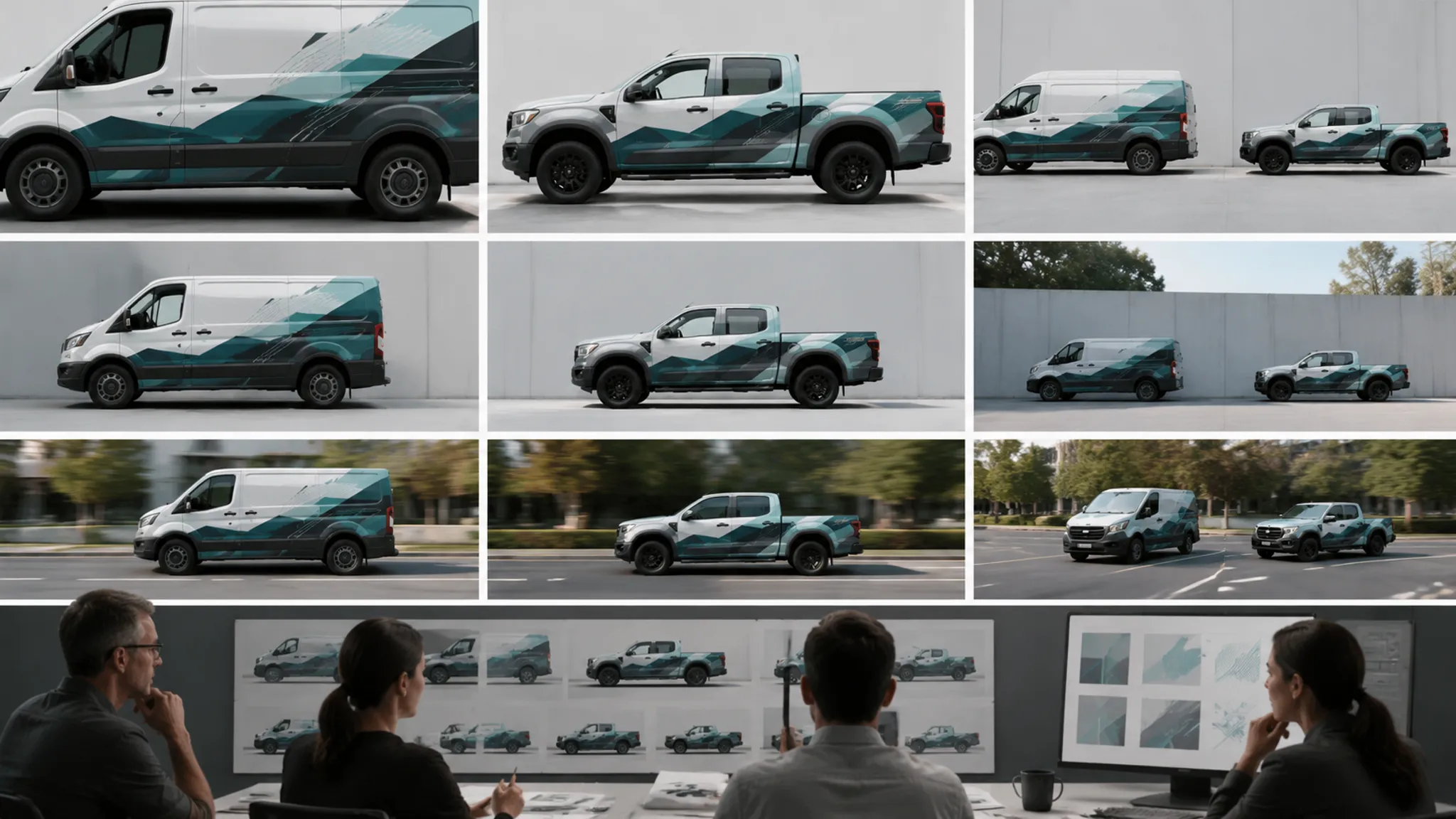 Mockup review of graphic hierarchy at side, reduced-size, distance, and motion-oriented views