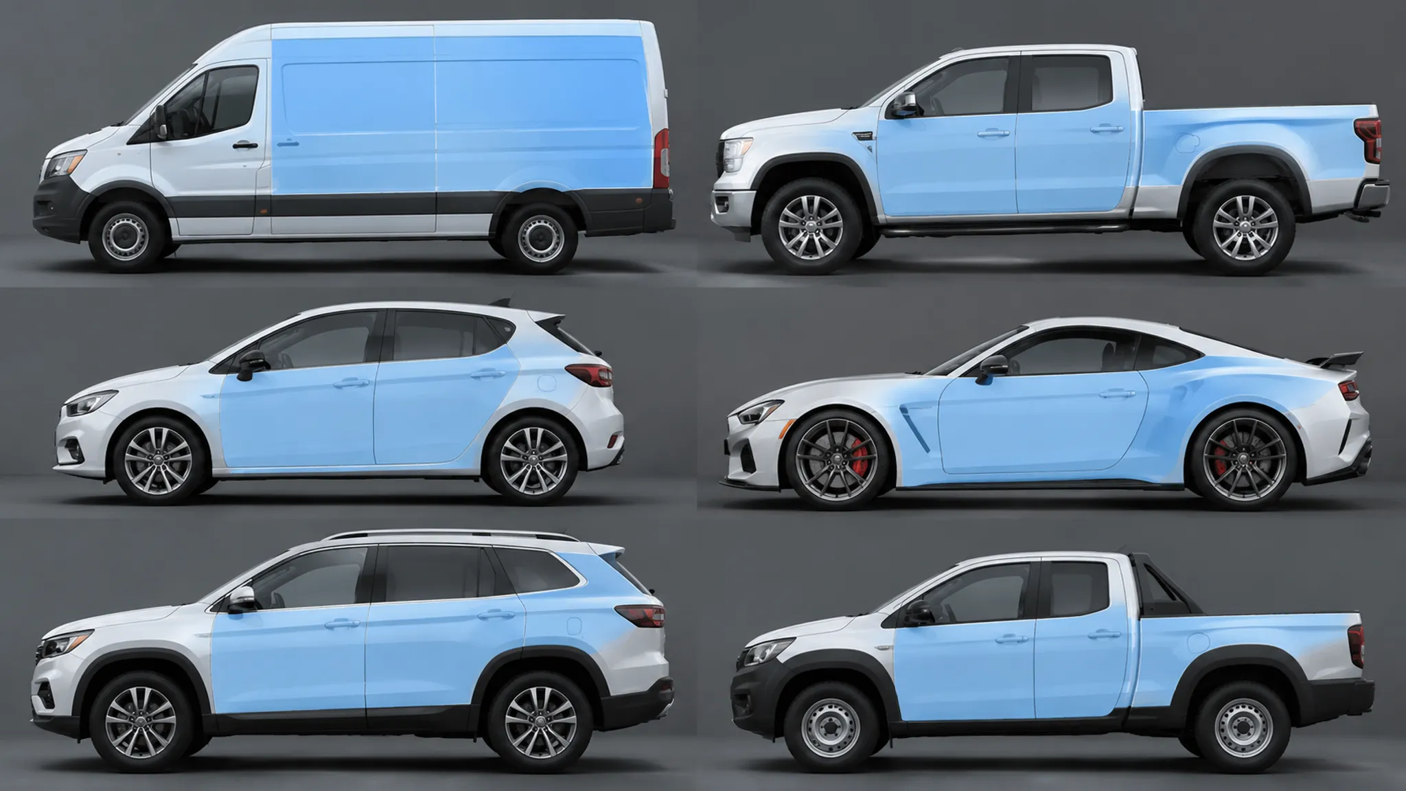 Fleet graphics review plate showing available graphic area and vehicle-specific panel structure