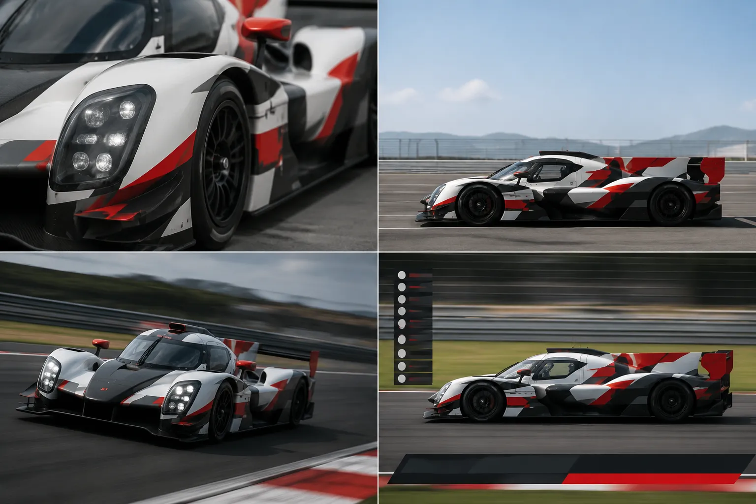 Livery concept shown in matched close, distance, motion, broadcast, and event-photo viewing conditions