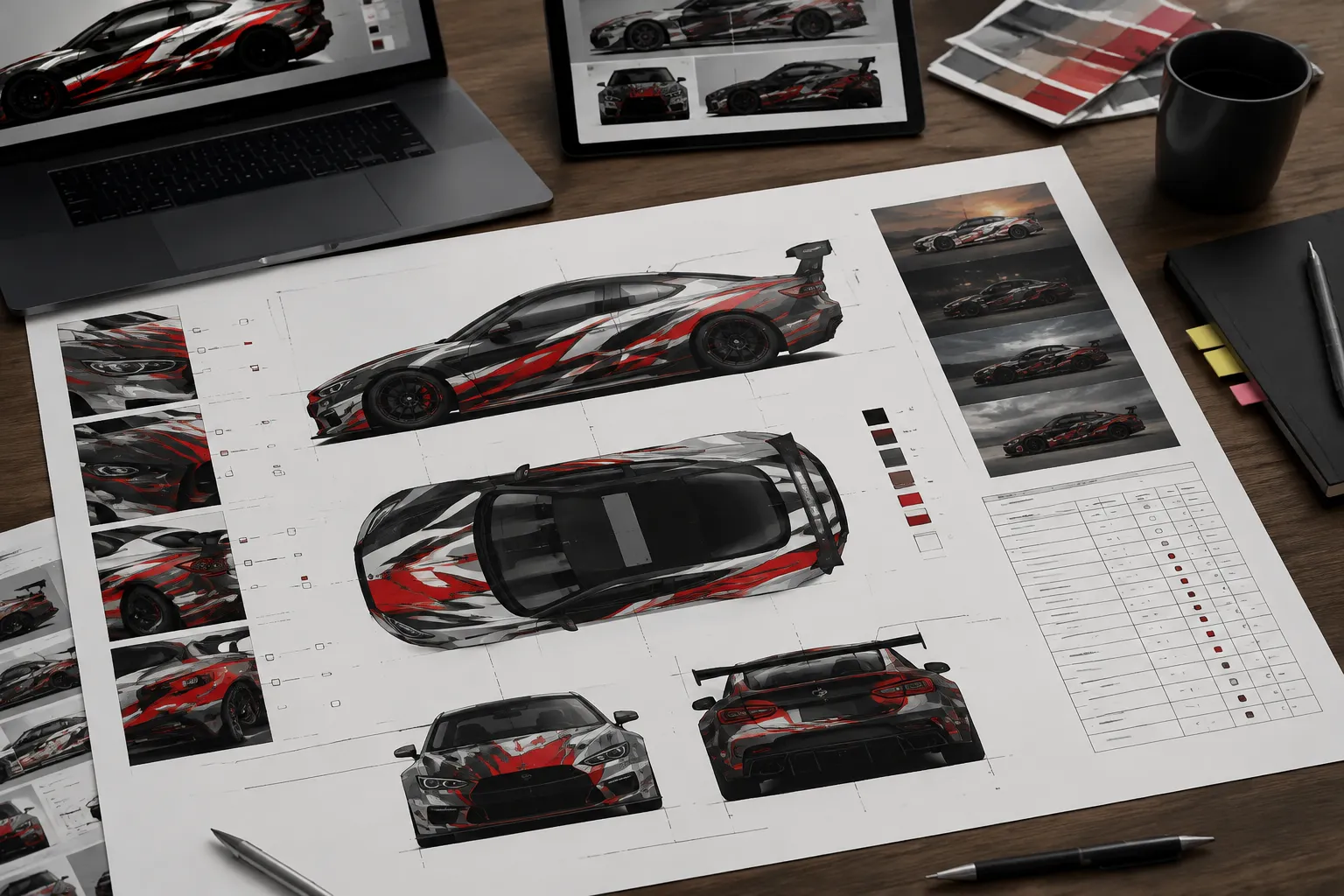 Livery revision record connecting sponsor tier, vehicle surface, viewing condition, tradeoff, and next owner