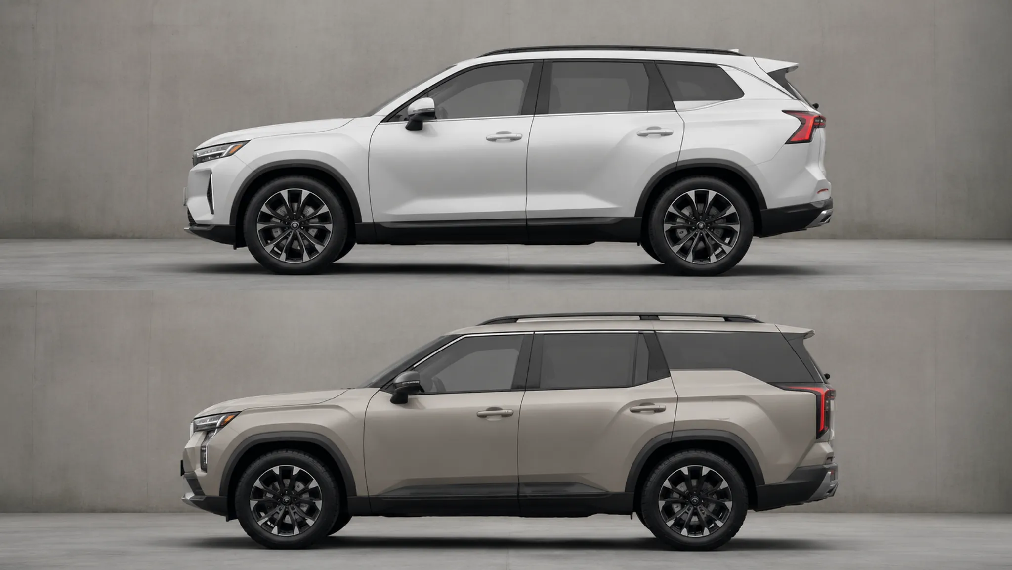 Vehicle profile mockups compared at matched viewing conditions