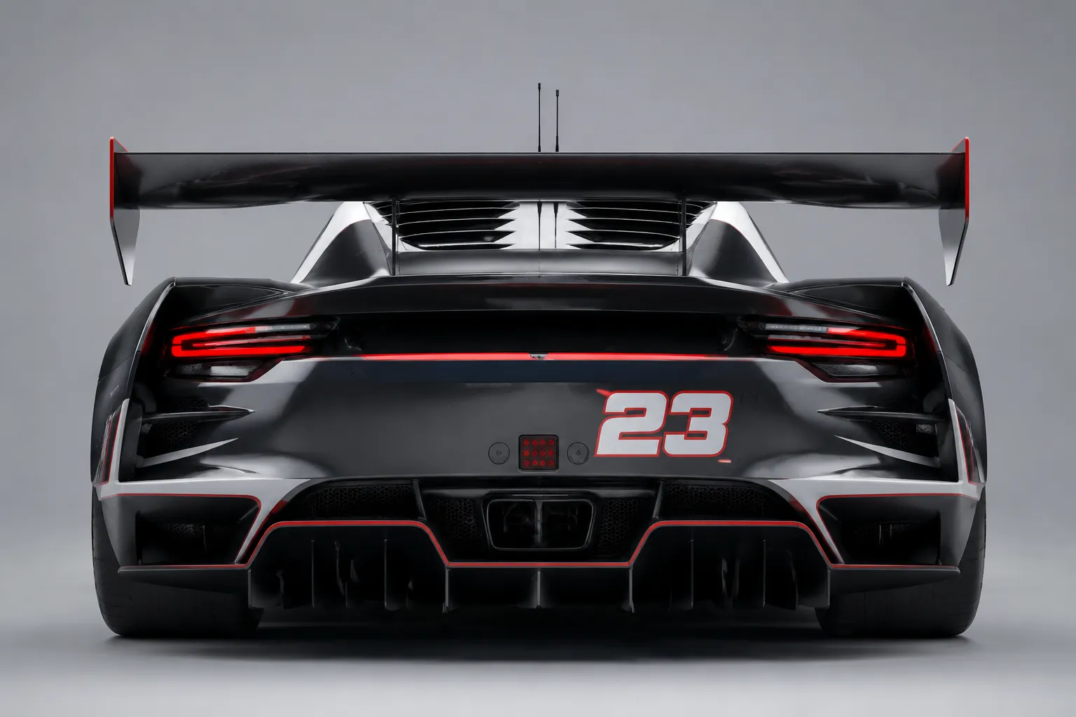Rear-oriented race car concept view for competition number comparison