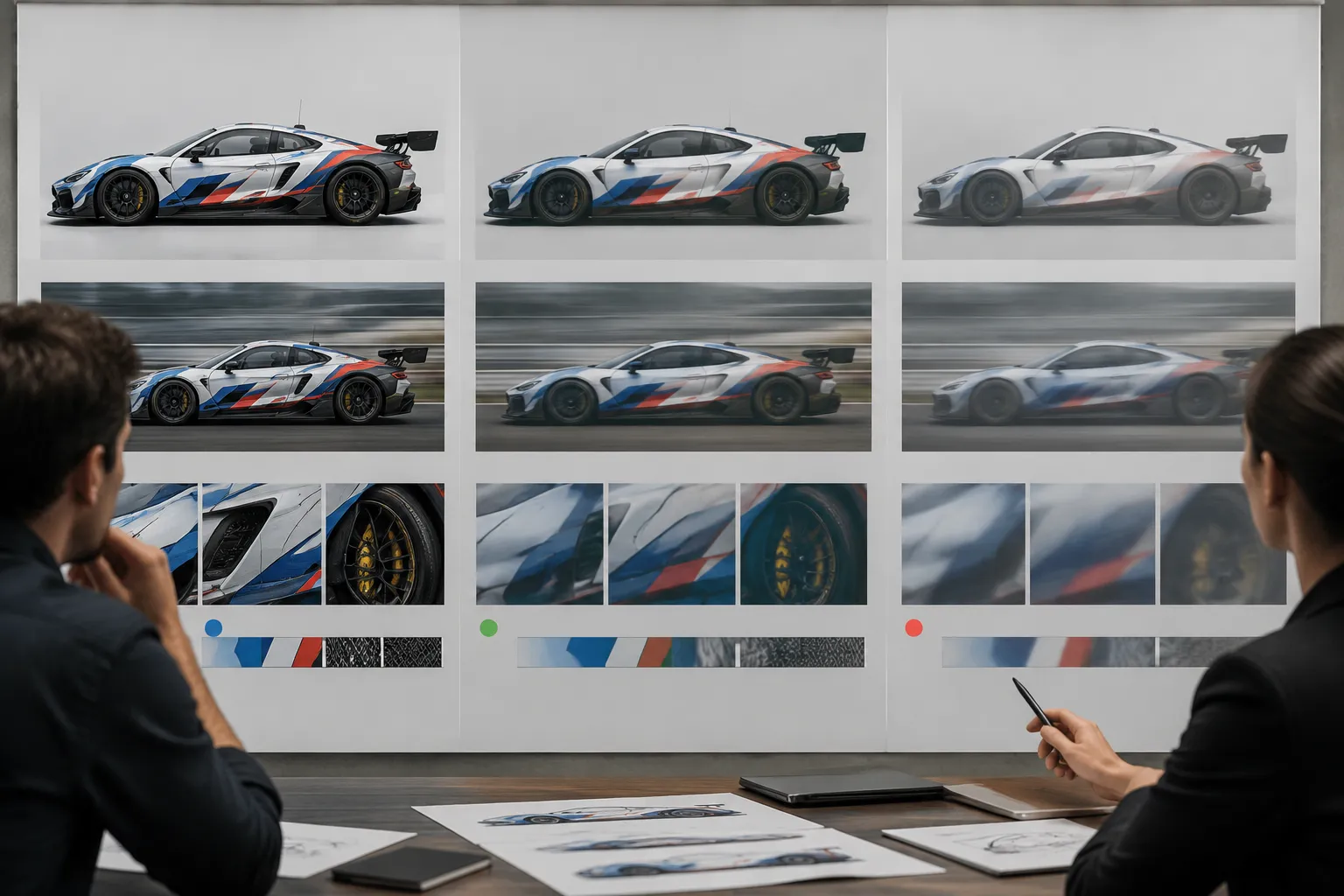 Racing livery handoff comparison showing retained and softened graphic elements